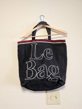 Le Bag Black Canvas Tote with Stripe Detail